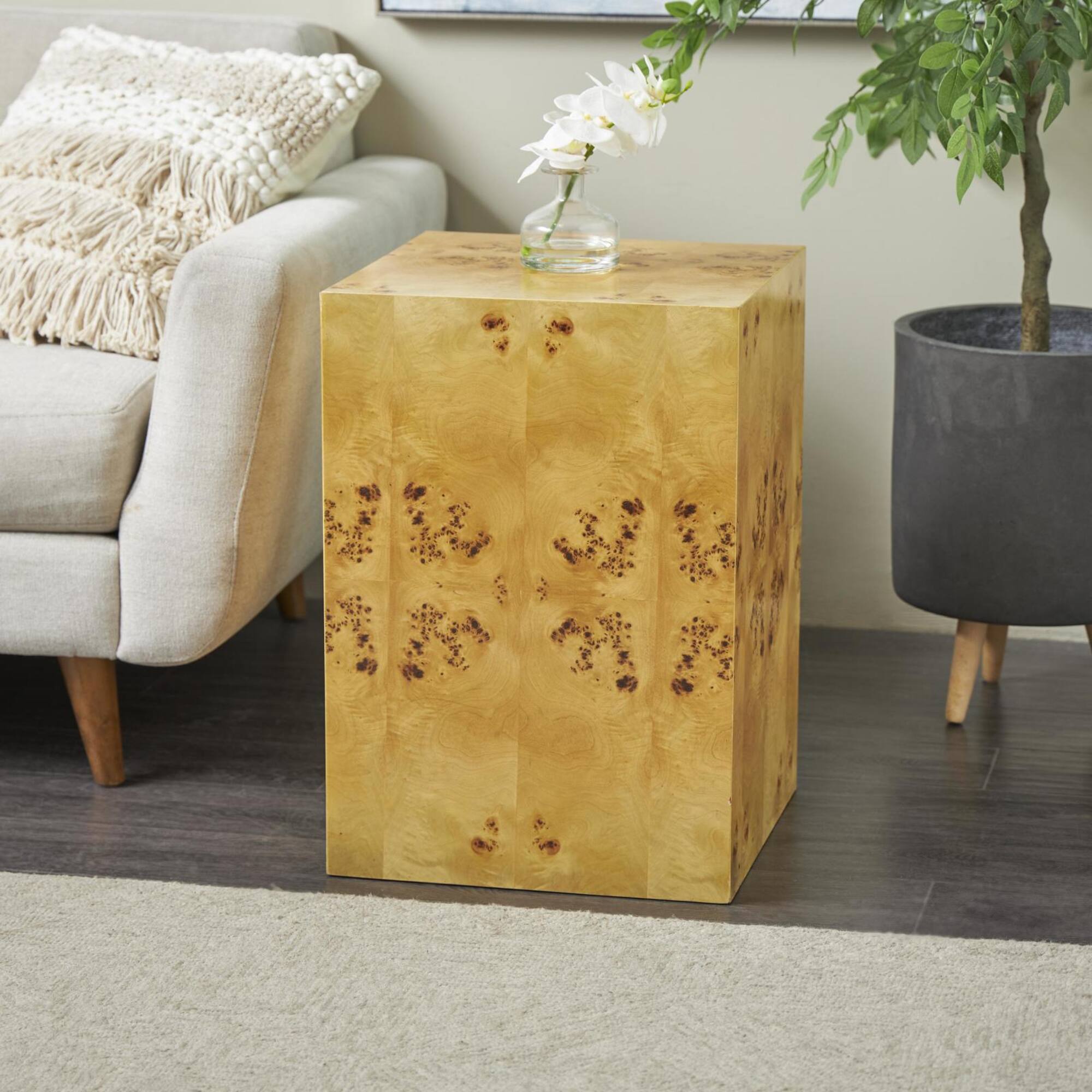 23" Brown Square Cube Accent Table with Wood Grain Patterns